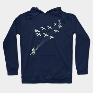 Astronaut Prince Flying With Birds Black and White by Tobe Fonseca Hoodie